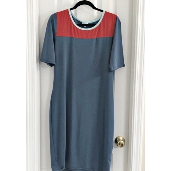 Lularoe Julia Dress Fitted Unicorn Stretch Color Block Print Blue Red Sz XS - Picture 2 of 12
